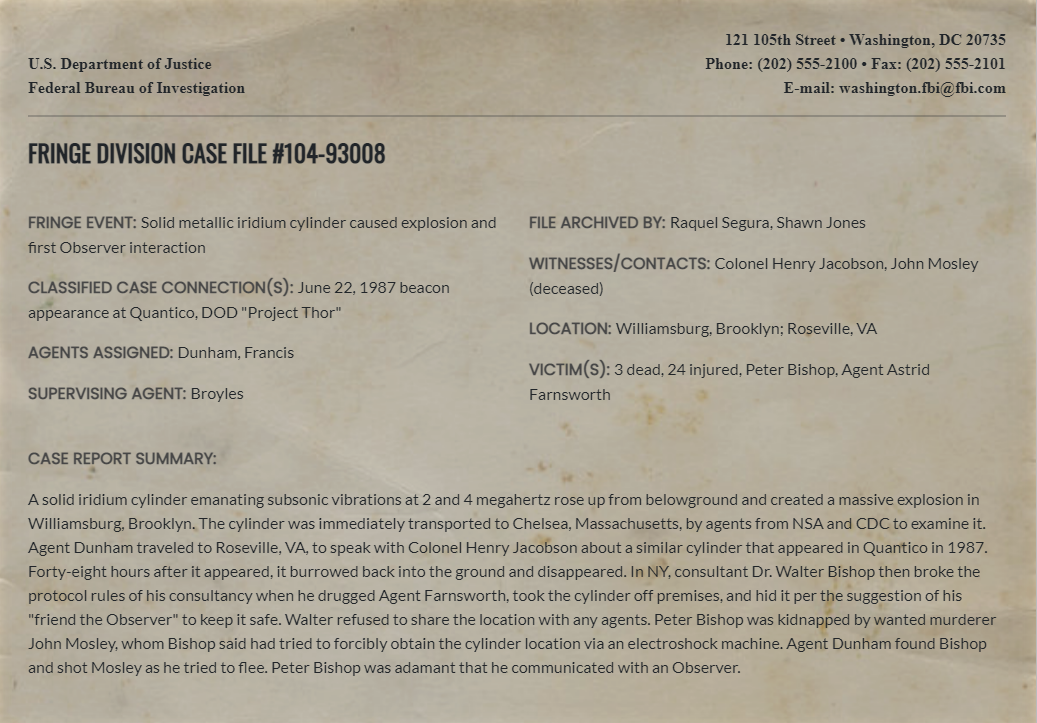 Fringe Division case file