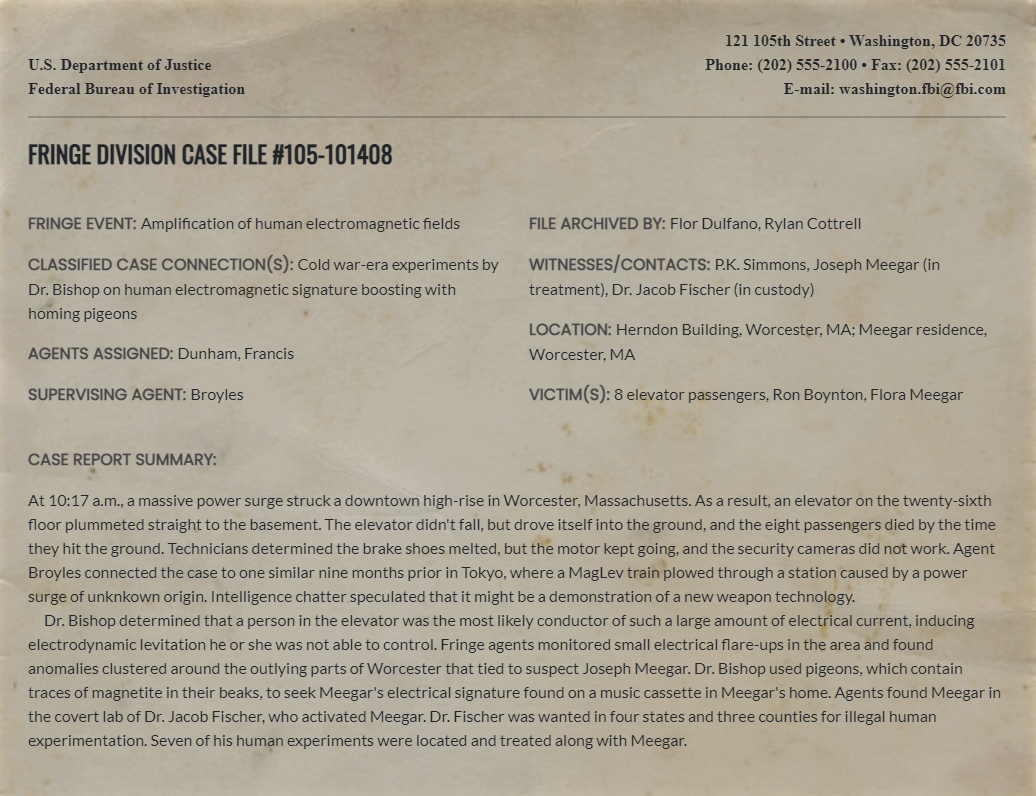 Fringe Division case file