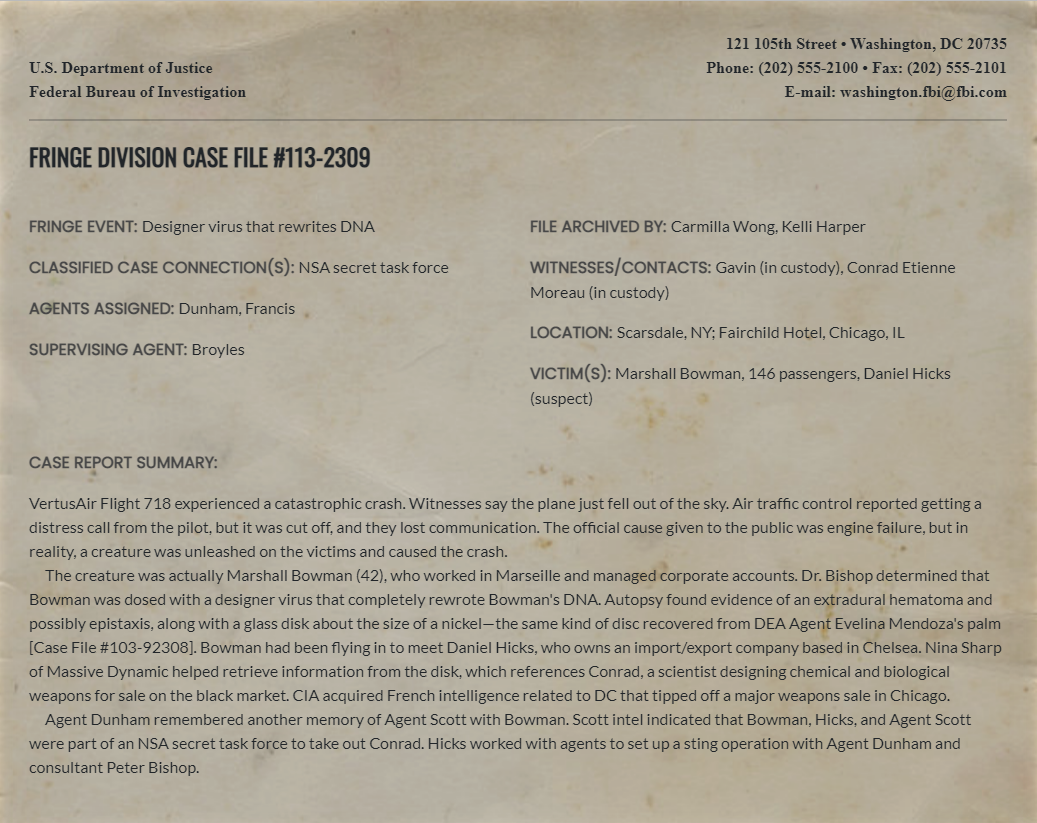 Fringe Division case file