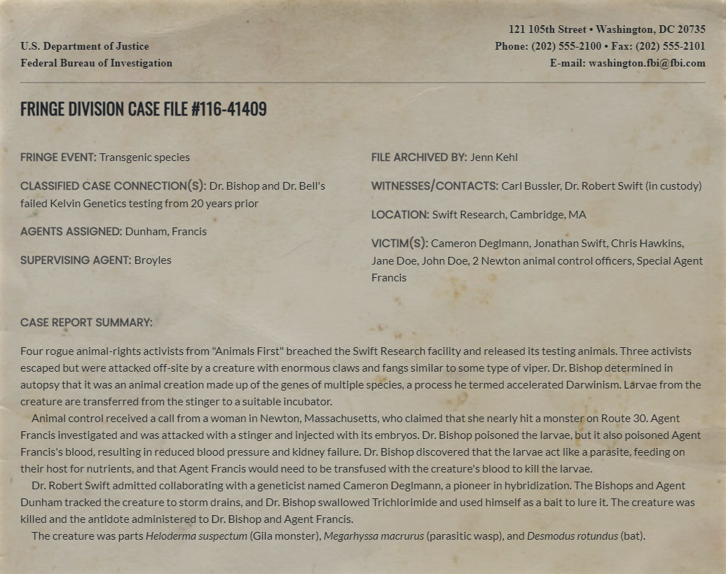 Fringe Division case file