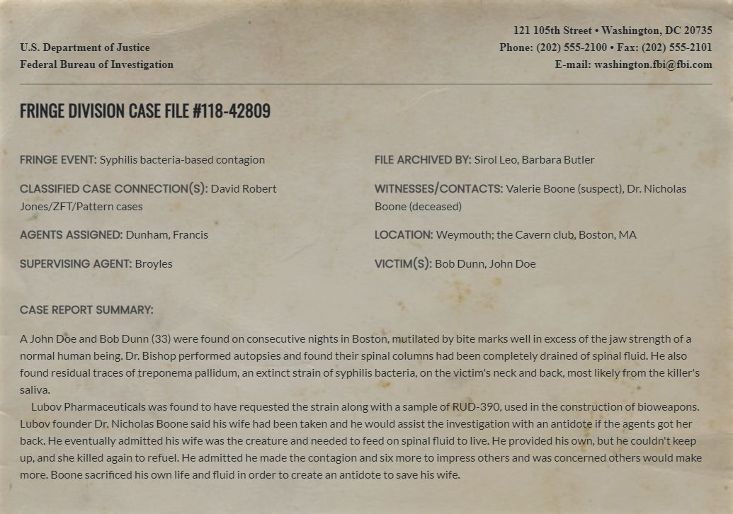 Fringe Division case file