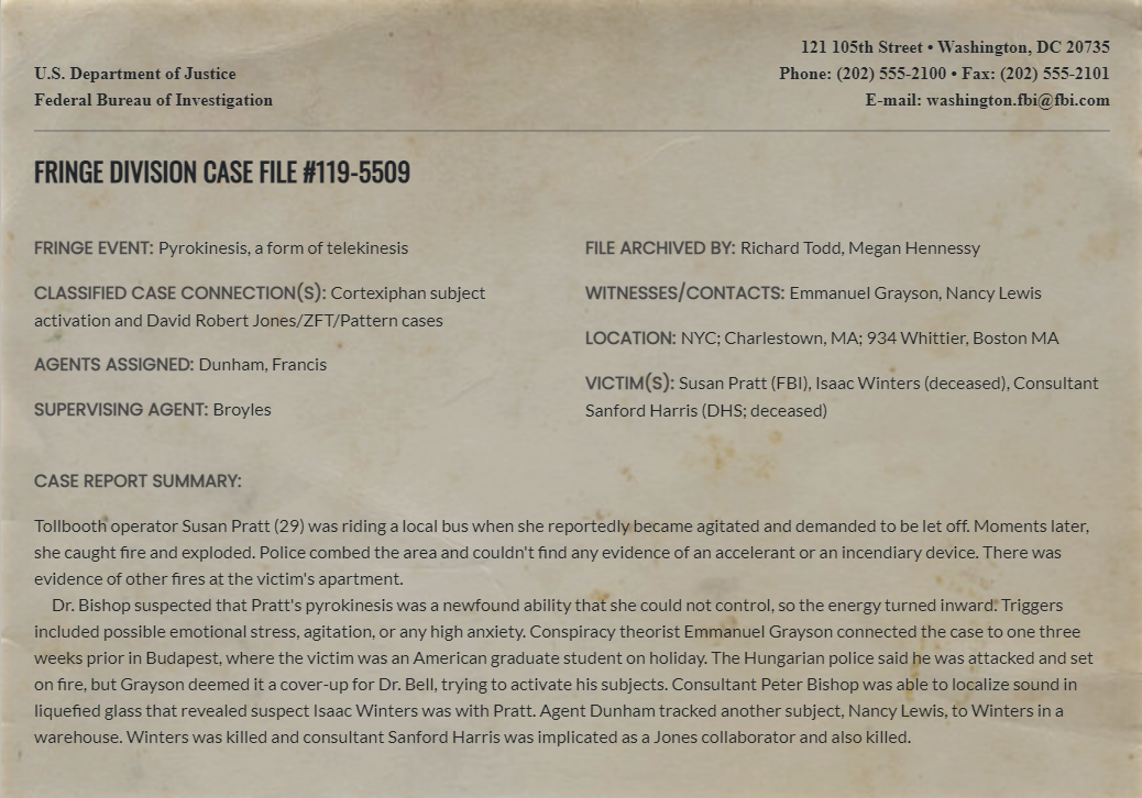 Fringe Division case file