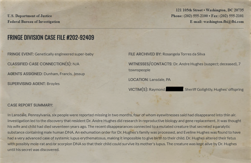 Fringe Division case file