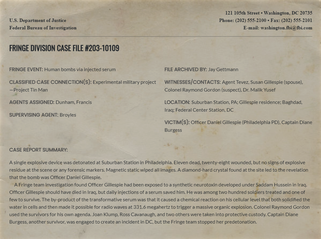 Fringe Division case file