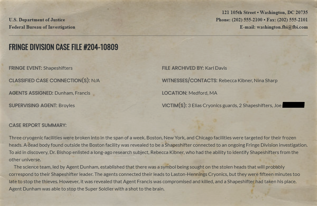 Fringe Division case file