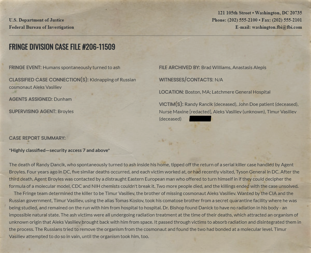 Fringe Division case file