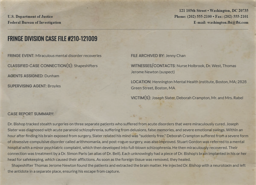 Fringe Division case file