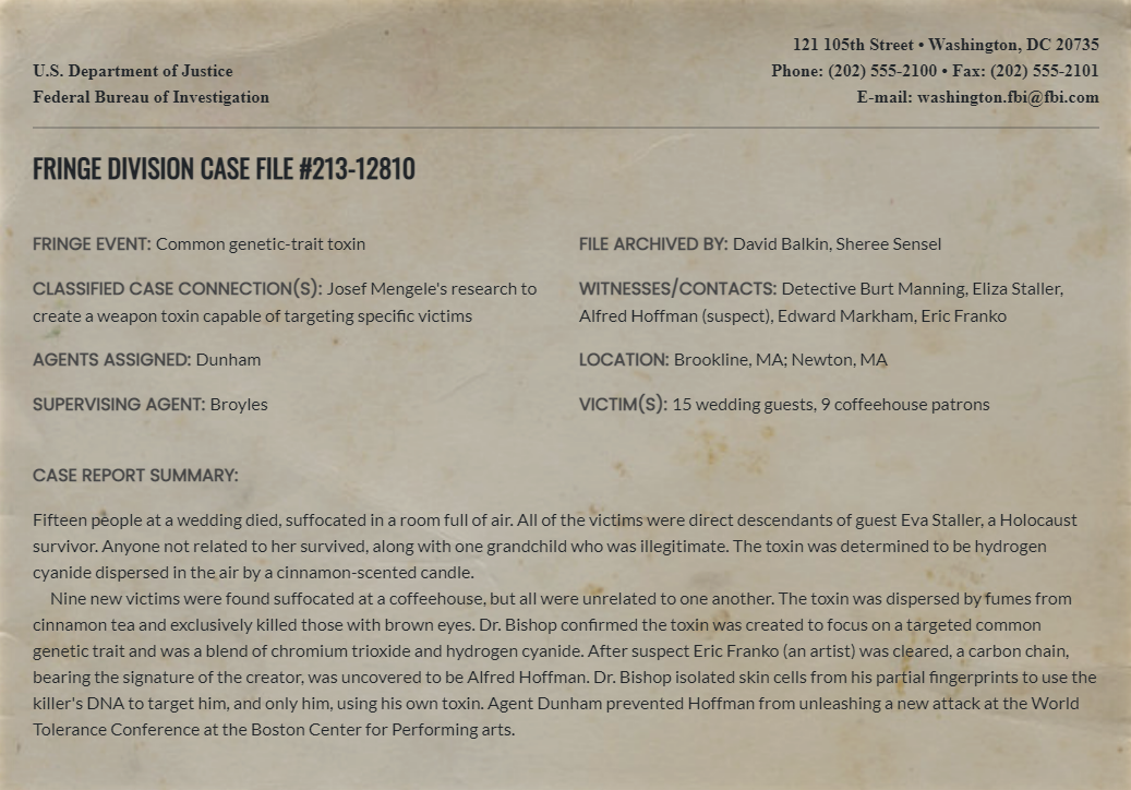 Fringe Division case file