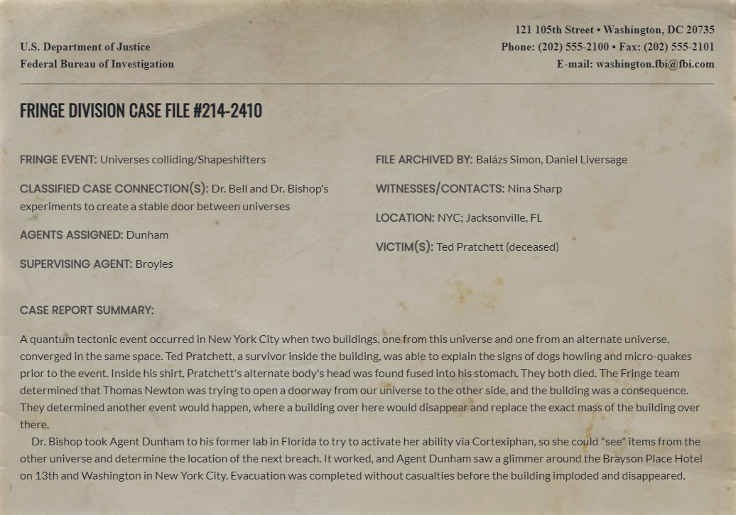 Fringe Division case file