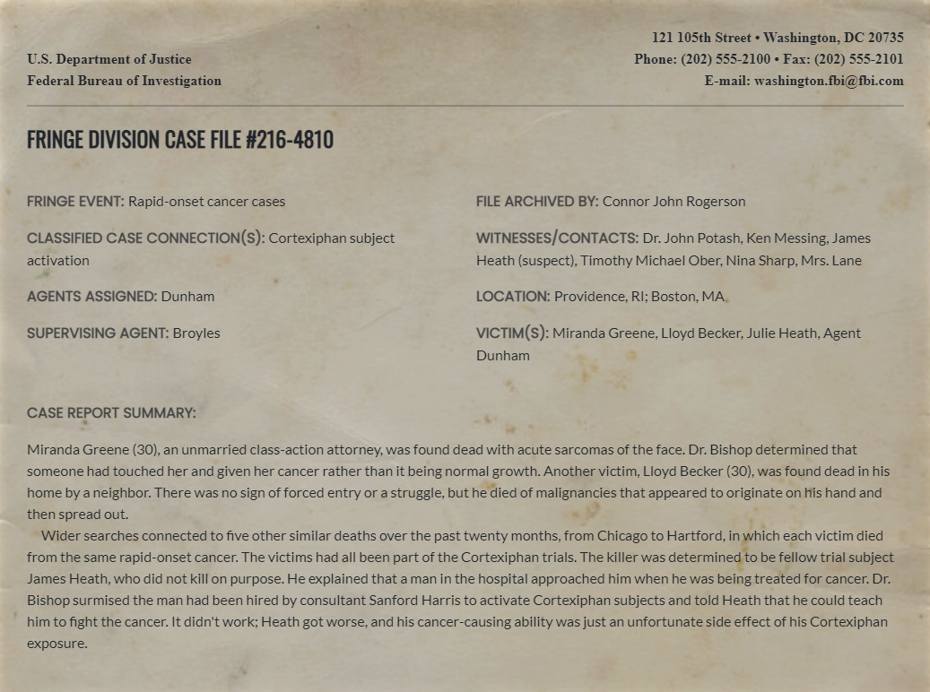 Fringe Division case file