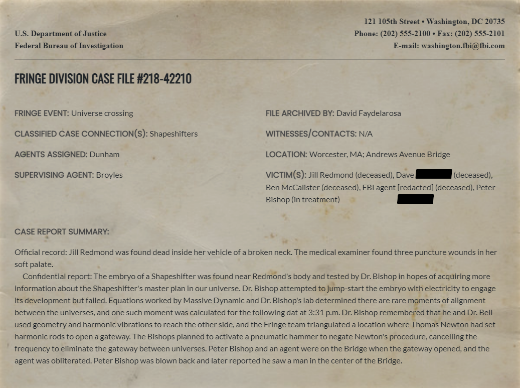 Fringe Division case file