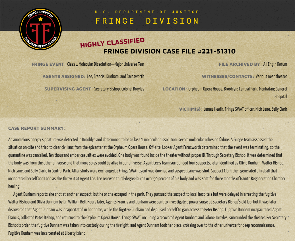 Fringe Division case file