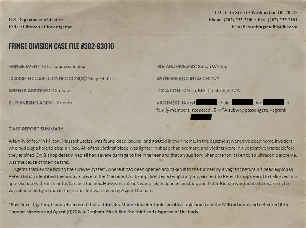 Fringe Division case file