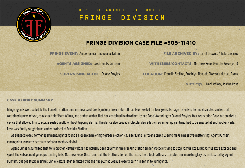 Fringe Division case file