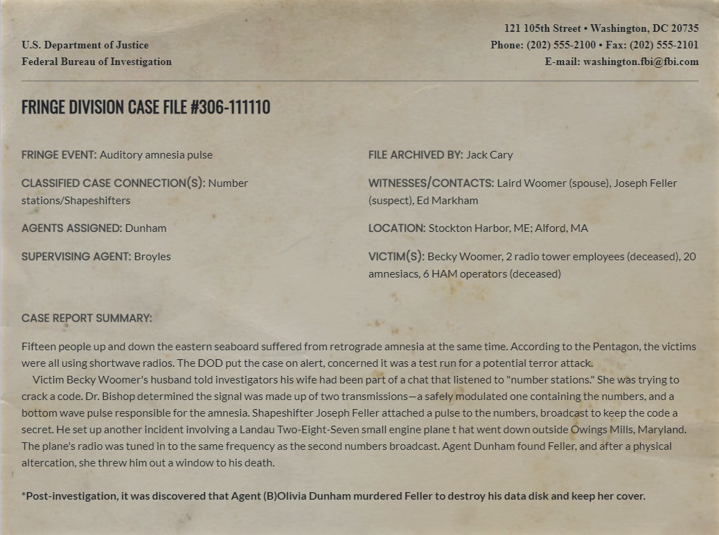 Fringe Division case file