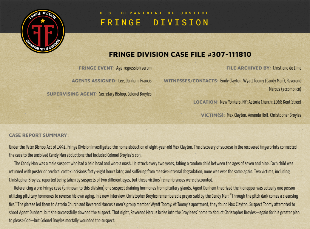 Fringe Division case file