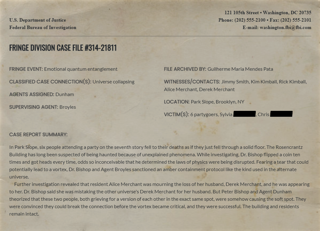 Fringe Division case file