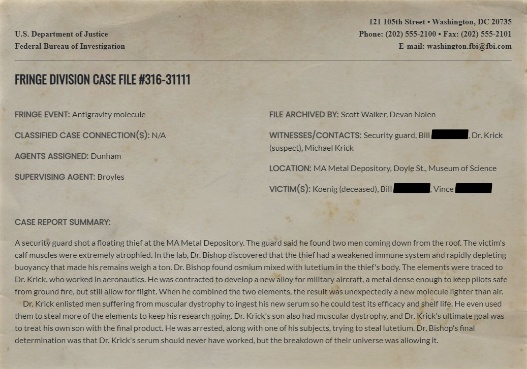 Fringe Division case file