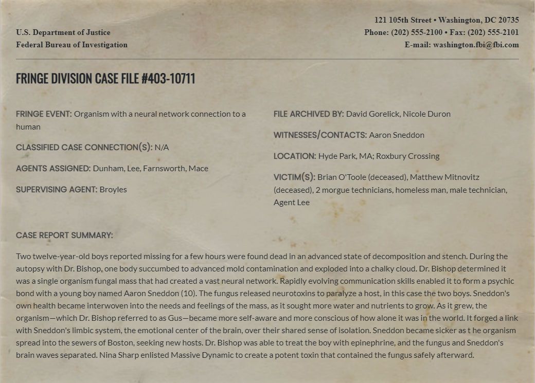 Fringe Division case file