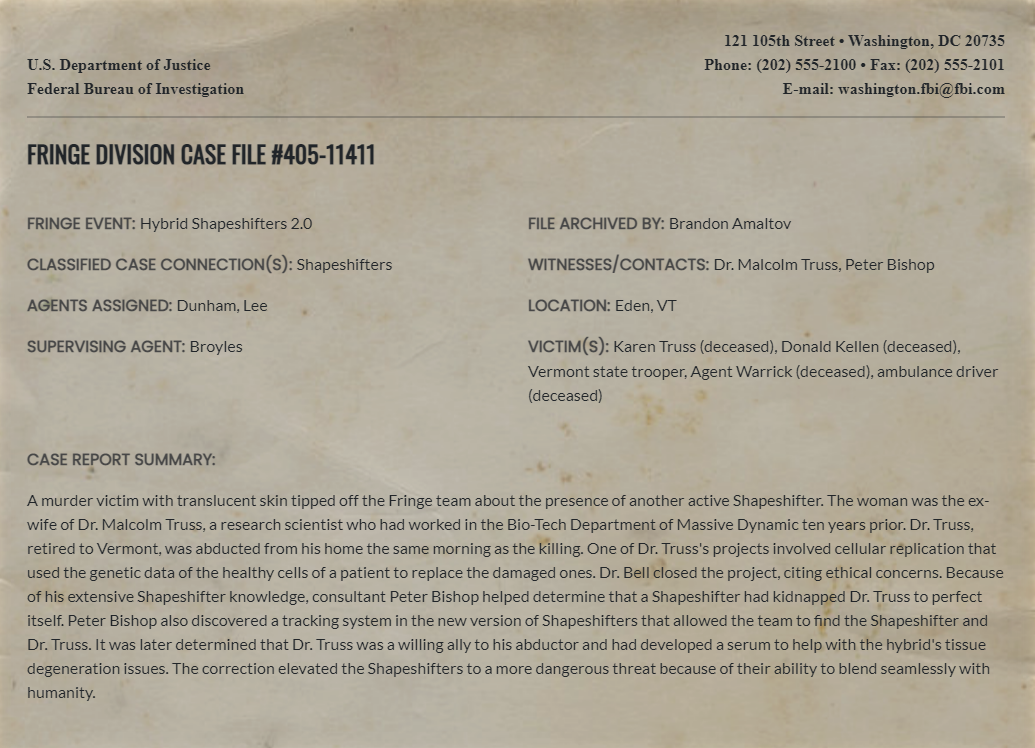 Fringe Division case file