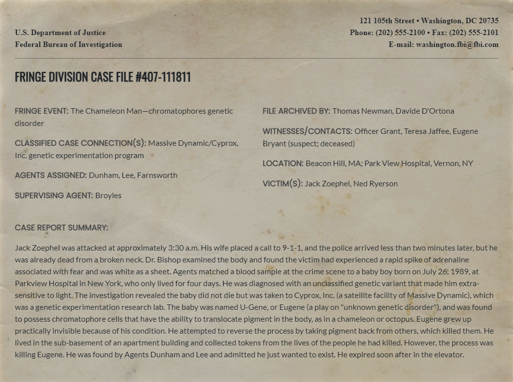 Fringe Division case file