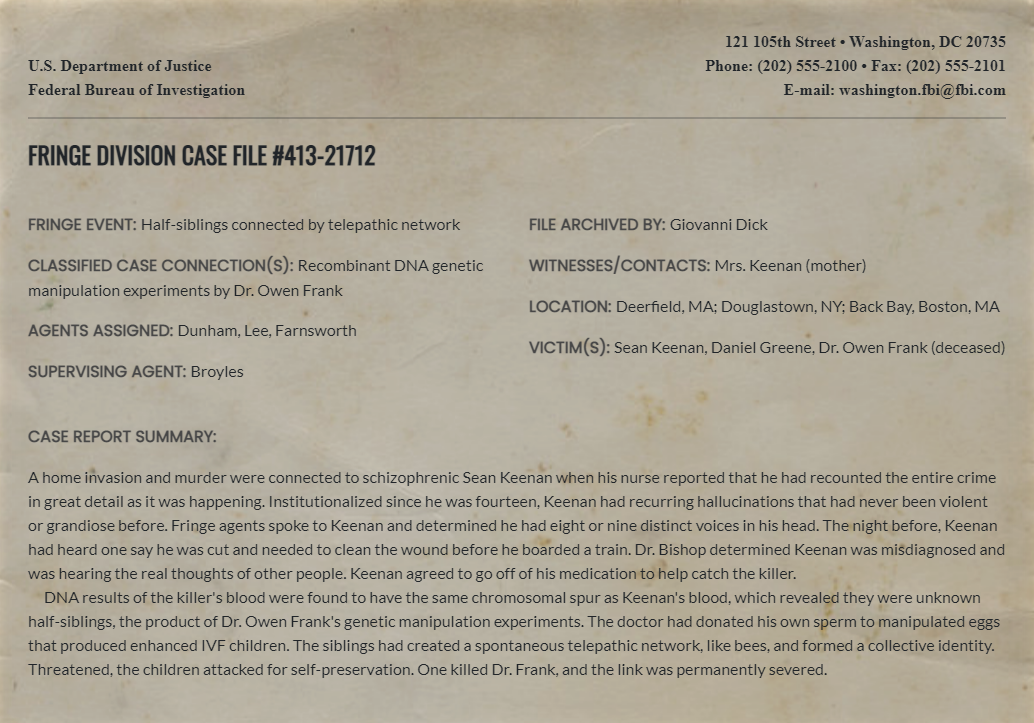 Fringe Division case file