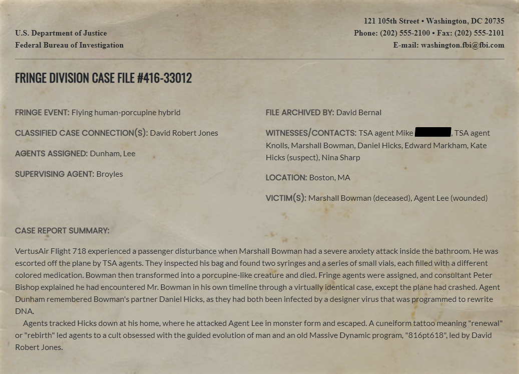 Fringe Division case file