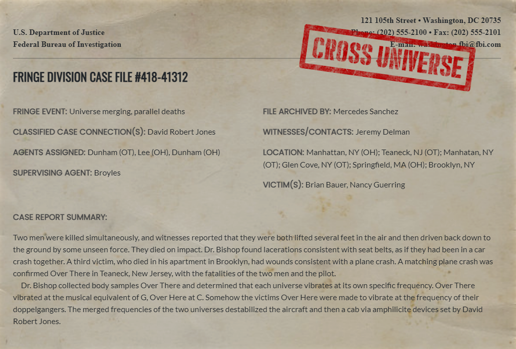 Fringe Division case file