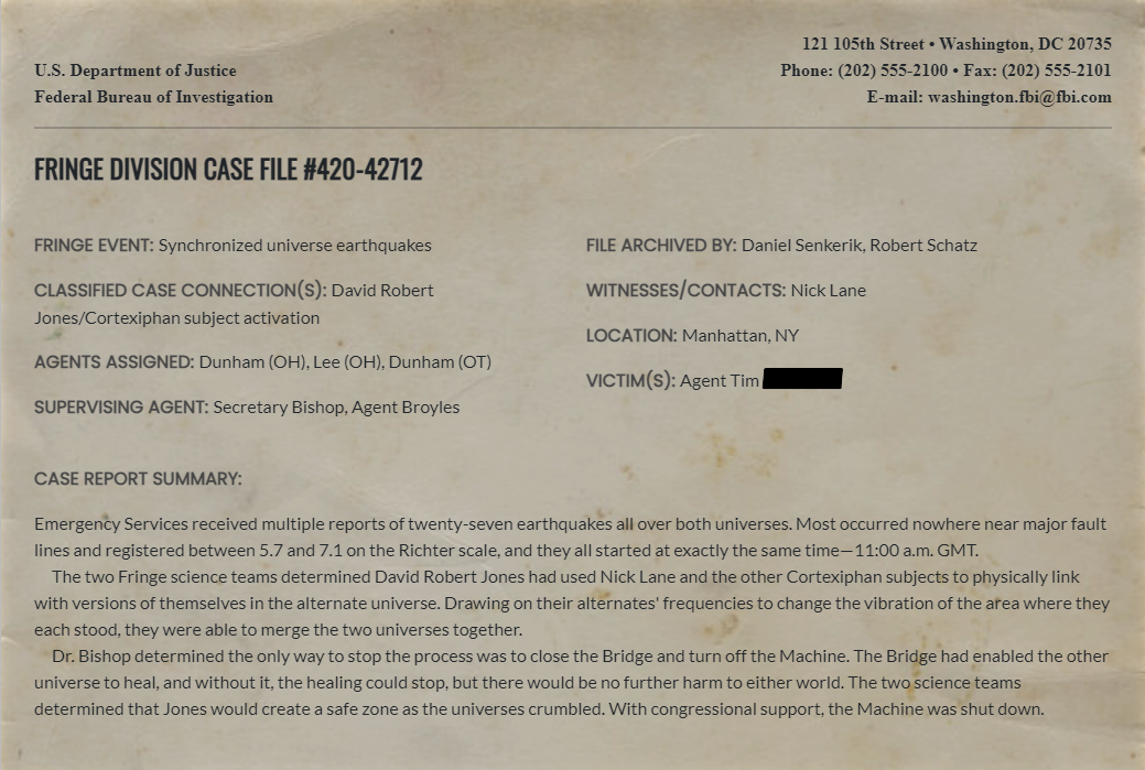 Fringe Division case file